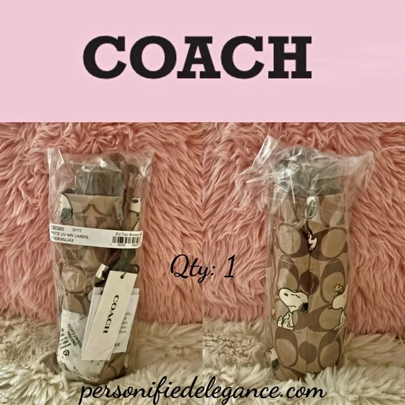 Coach NEW Coach X Peanuts Snoopy Print Brown Multi UV Protection Mini Umbrella - Picture 16 of 16